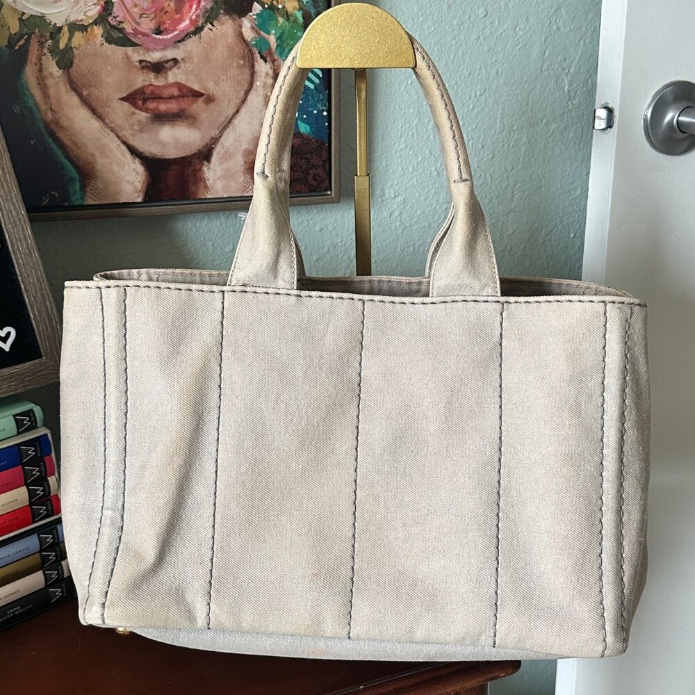 Prada Beige Canvas Tote Satchel - Picture 4 of 17
